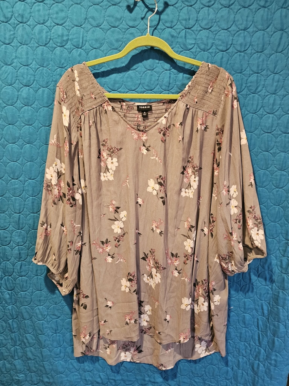 torrid Gray Floral Smocked Yoke Blouse